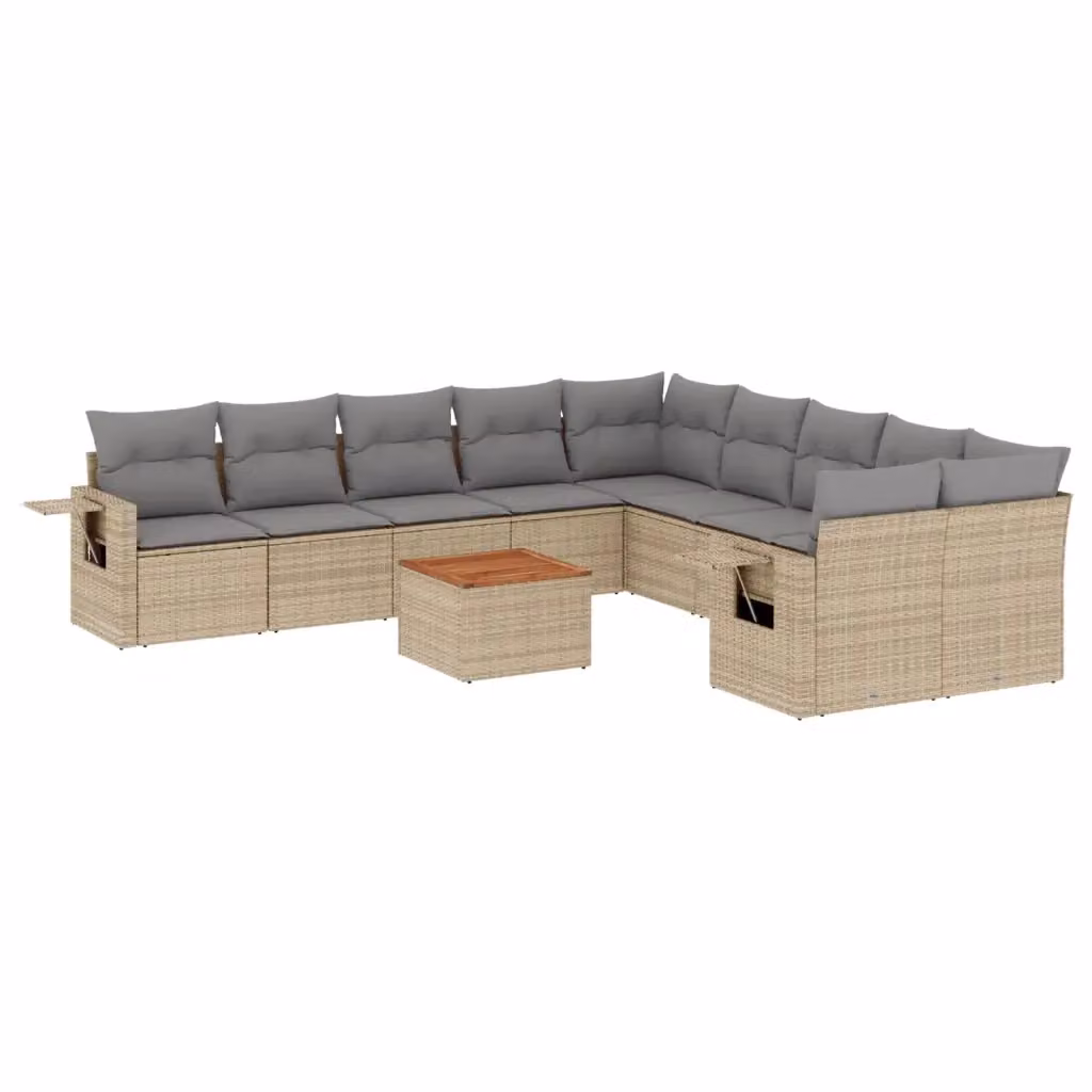 vidaXL Set Divani da Giardino 11 pz in Polyrattan con Cuscini Beige e Grigio per Terrazza e Giardino – 2