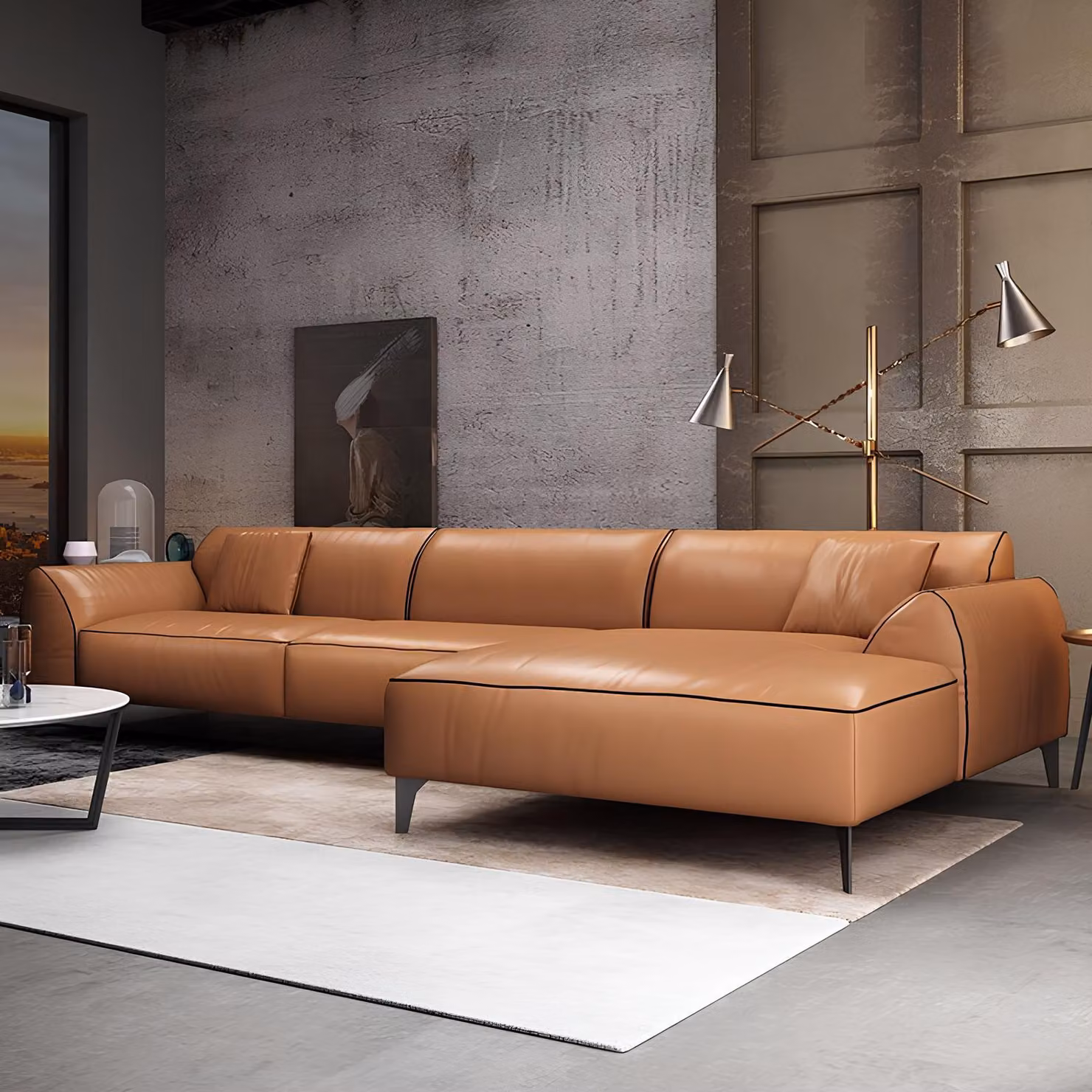 Wohnlandschaft Couch Polster Leder Sitz Garnitur Eck Ecksofa L-Form