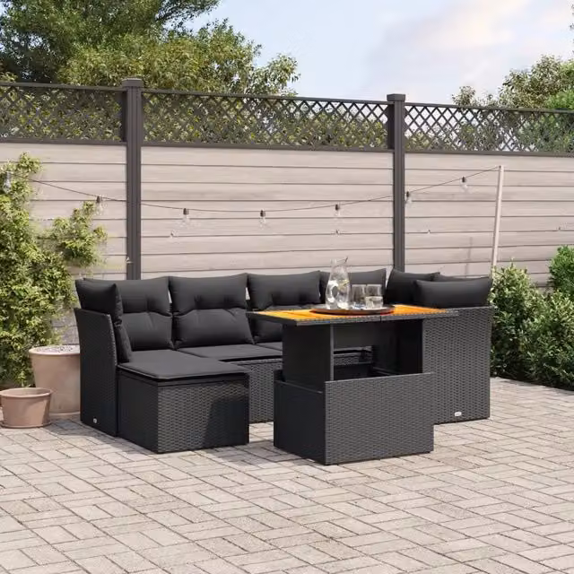 Set Divani da Giardino con Cuscini 7pz Nero Polyrattan 3270936