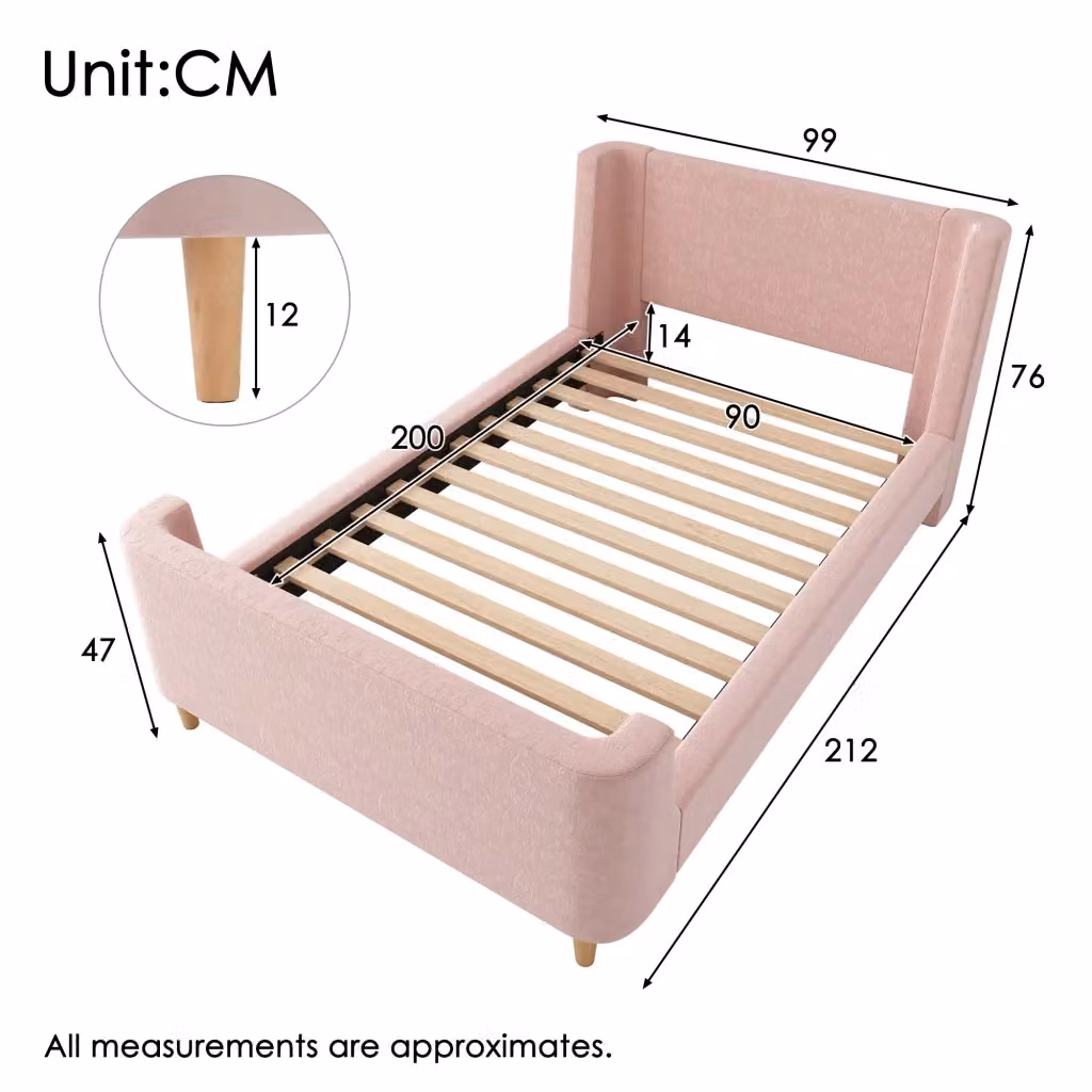 Letto a slitta per bambini CIPACHO in velluto rosa L/P/H: 200 x 90 x 76 cm – 2