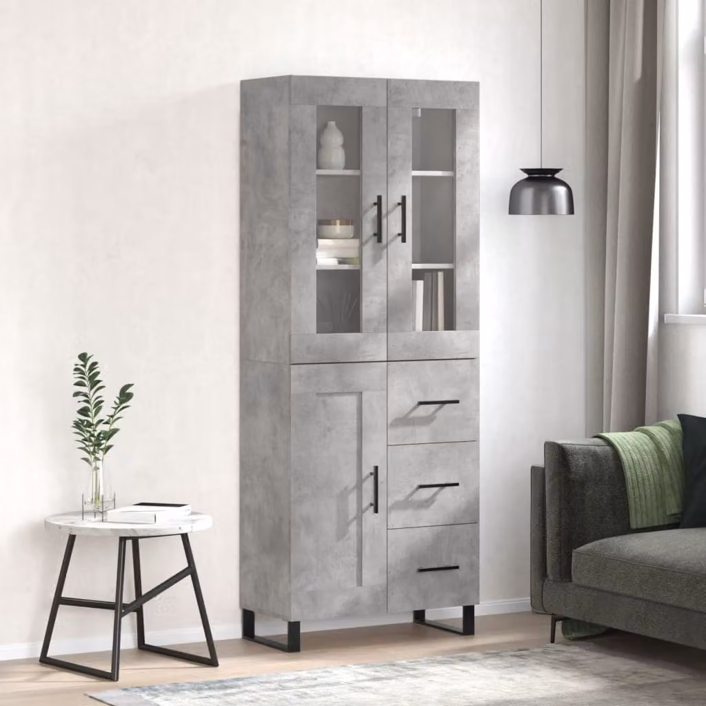 Credenza moderna vidaXL in legno e metallo, colore grigio, L: 69,5 cm, P: 34 cm, H: 180 cm