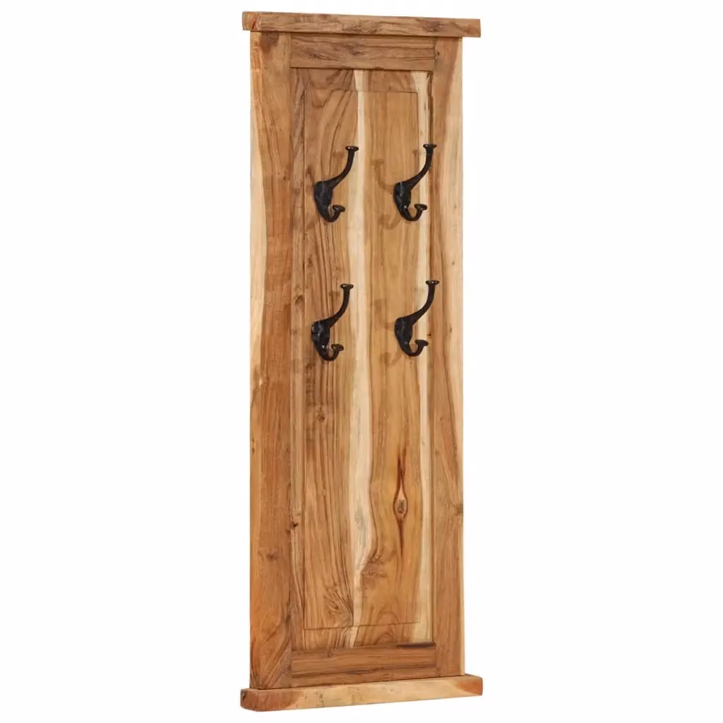 Set di 2 Appendiabiti in Legno Massello di Acacia Marrone con Ganci in Metallo L: 38 cm, H: 100 cm – 2
