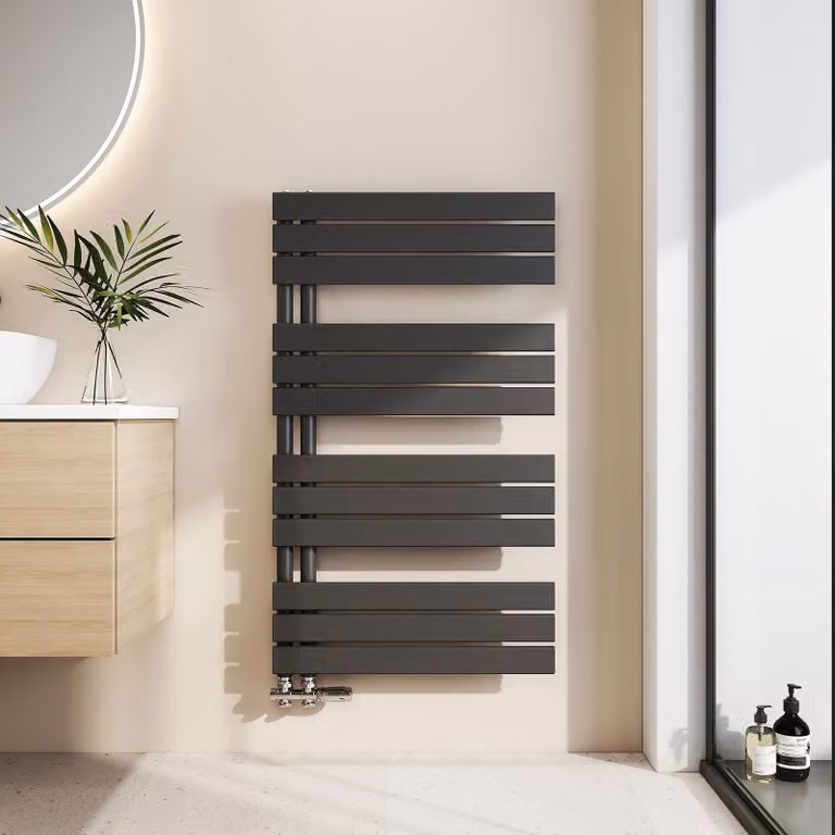 EMKE radiatore bagno piatto 1041x600mm nero pannello scaldasalviette asciugacapelli porta asciugamani attacco laterale per bagno acqua calda 639W senza elemento riscaldante