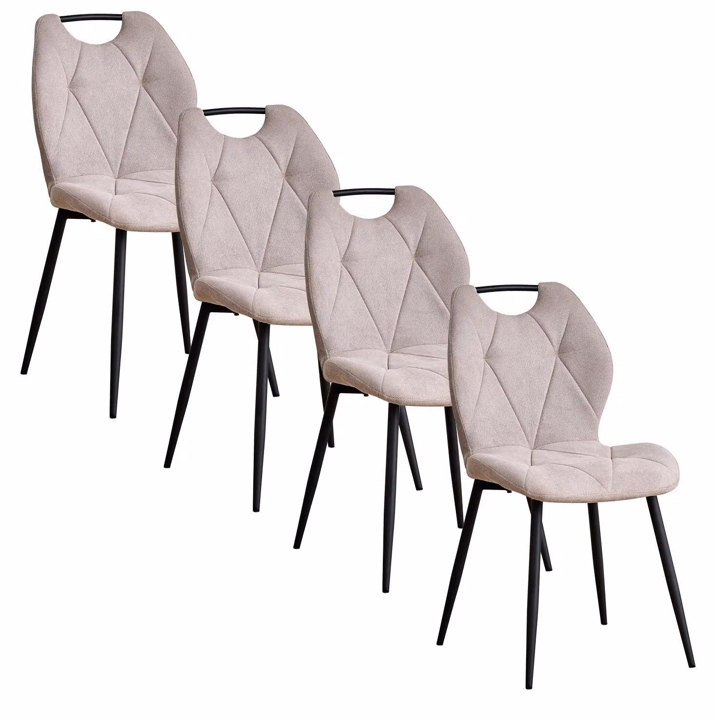 Set di 4 sedie da pranzo moderne - Sedie imbottite - Rivestimento in tessuto - Gambe in metallo - Schienale ergonomico - Senza braccioli - Per cucina/soggiorno - Beige