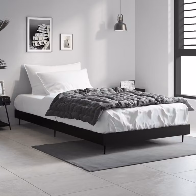 The Living Store Struttura letto nera 90x200 cm in materiale ligneo