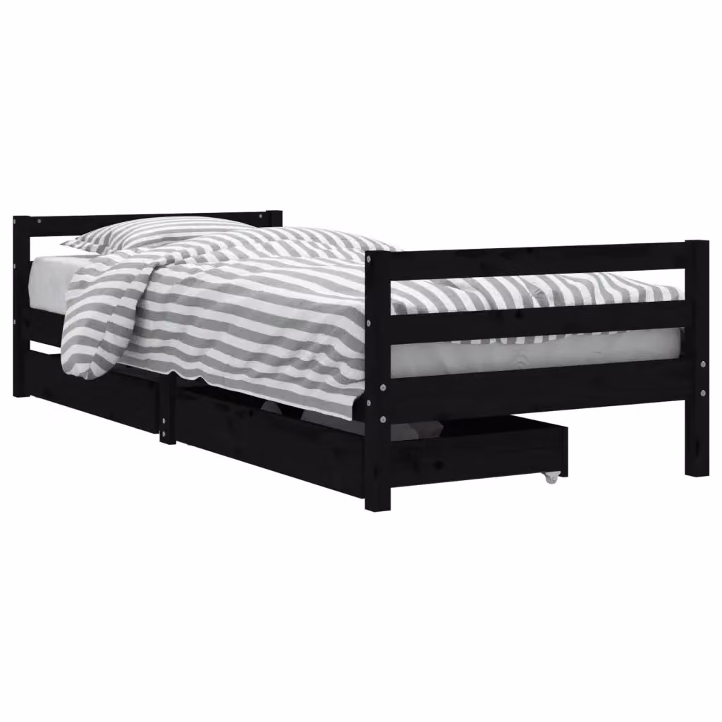 Giroletto per bambini vidaXL in legno massello di pino con cassetti, Nero, L/P/H: 200 x 90 x 95,5 cm – 2