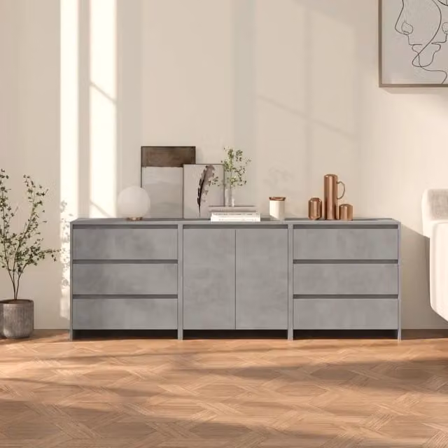 Credenze 3 pz Grigio Cemento in Legno Multistrato 3098068