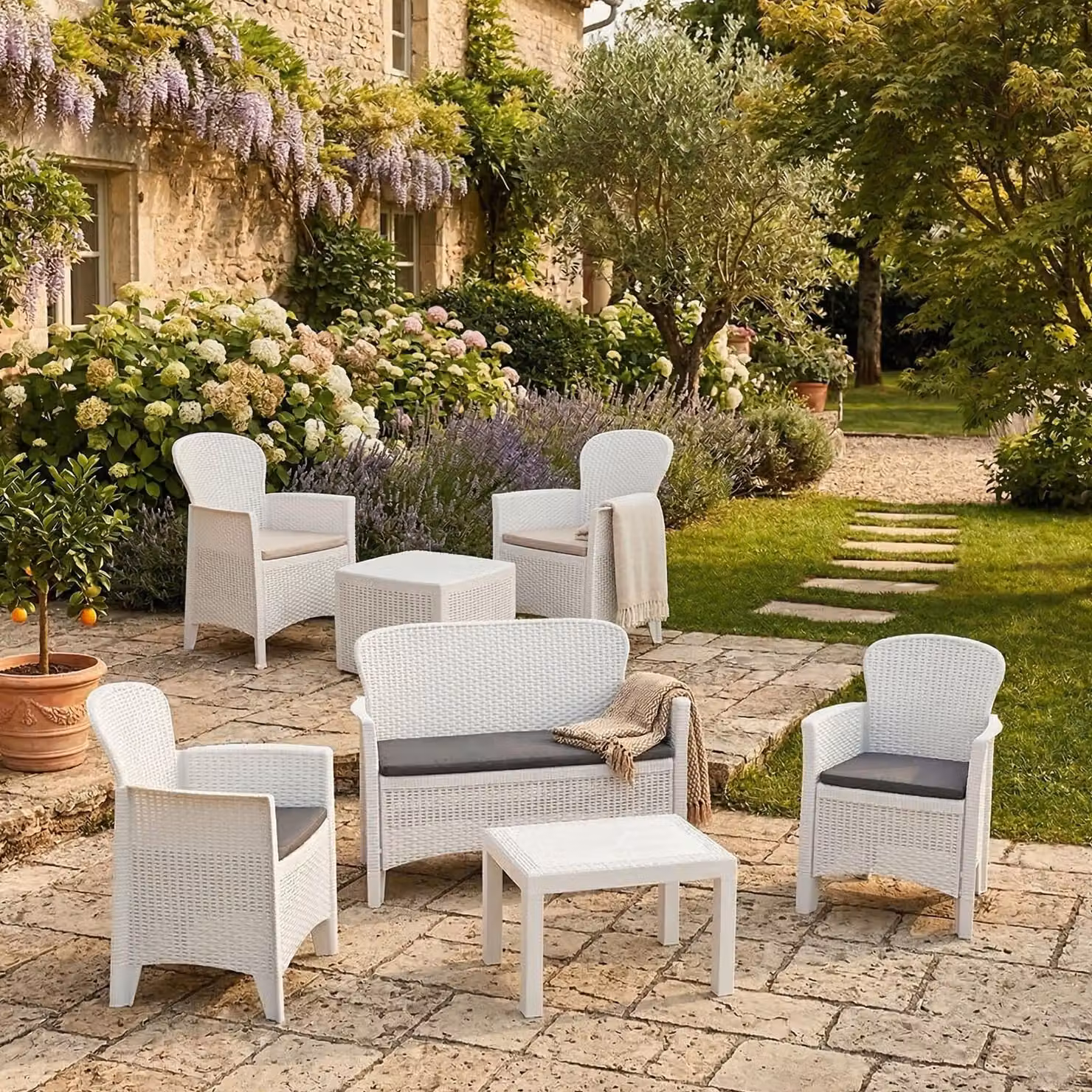 Dervio - set Salotto da Esterno, Bianco, 6 Posti  Italy