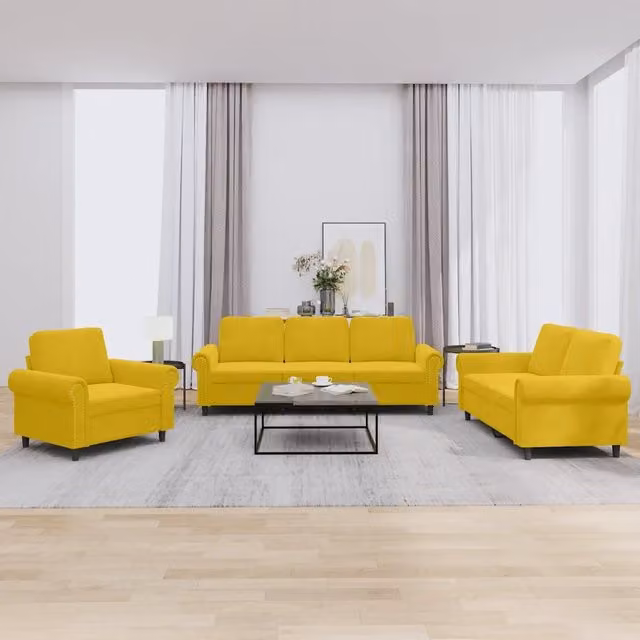 Set di Divani 3 pz con Cuscini giallo in Velluto 3202176