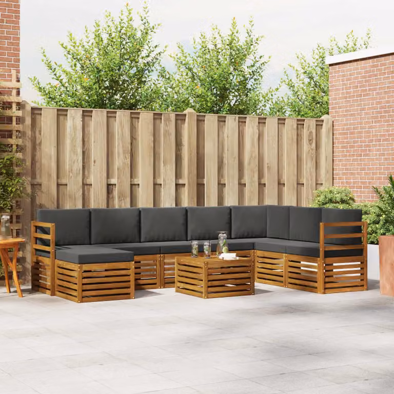 Set di divani da esterno moderno vidaXL in legno di acacia, 9 pezzi, colori naturale, antracite e beige