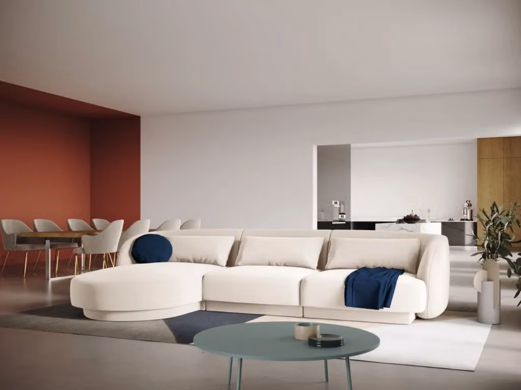 Divano angolare sinistro Tulum di Cosmopolitan Design in velluto beige chiaro, 4 posti, L 255 cm x P 70 cm x H 99 cm – 2
