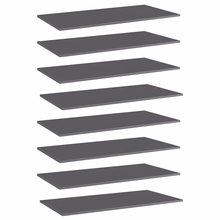 Set di 8 ripiani per libreria vidaXL in legno multistrato, colore grigio lucido, L: 80 cm, P: 30 cm, H: 1,5 cm