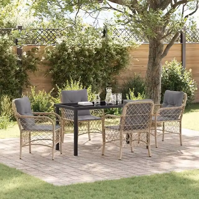 Set da Pranzo per Giardino 5 pz Beige polyrattan 3380234