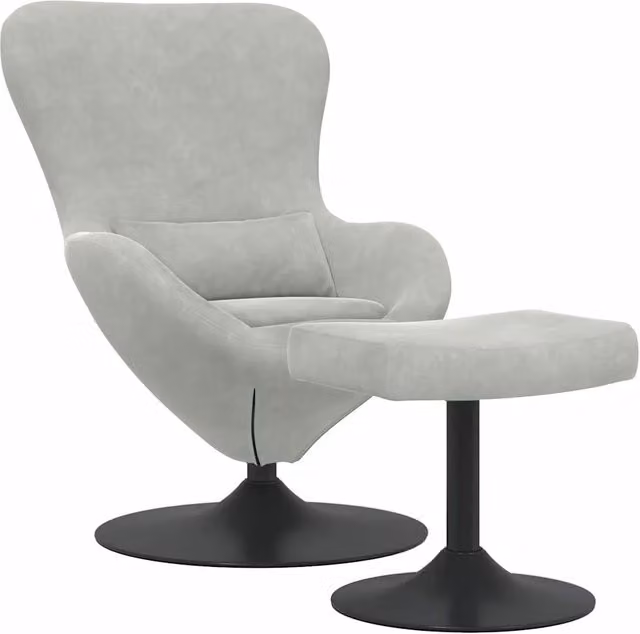 Poltrona | Sedia Egg con Pouf Grigio chiaro Velluto