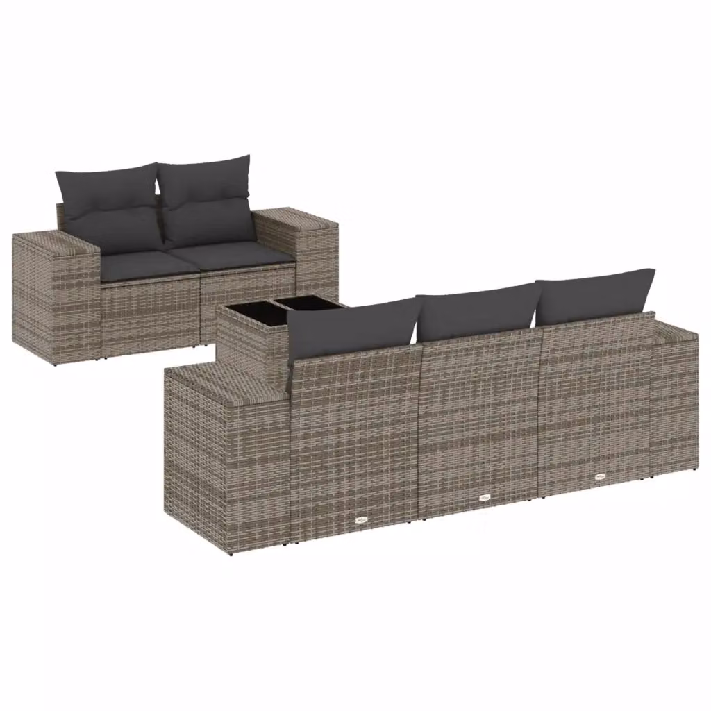 Set Divano da Giardino a L vidaXL in Polyrattan Grigio con 6 Cuscini e Tavolino da Caffè – 2