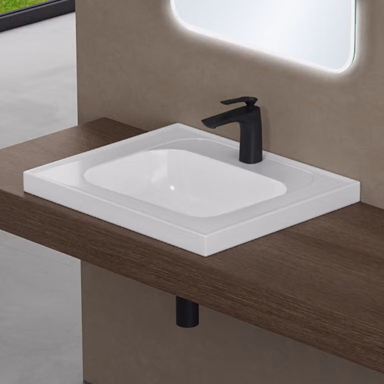 doporro Lavabo da Incasso Rettangolare con Vasca Integrata 60 cm in Marmoresina Bianco Lucido Colossum3601-800