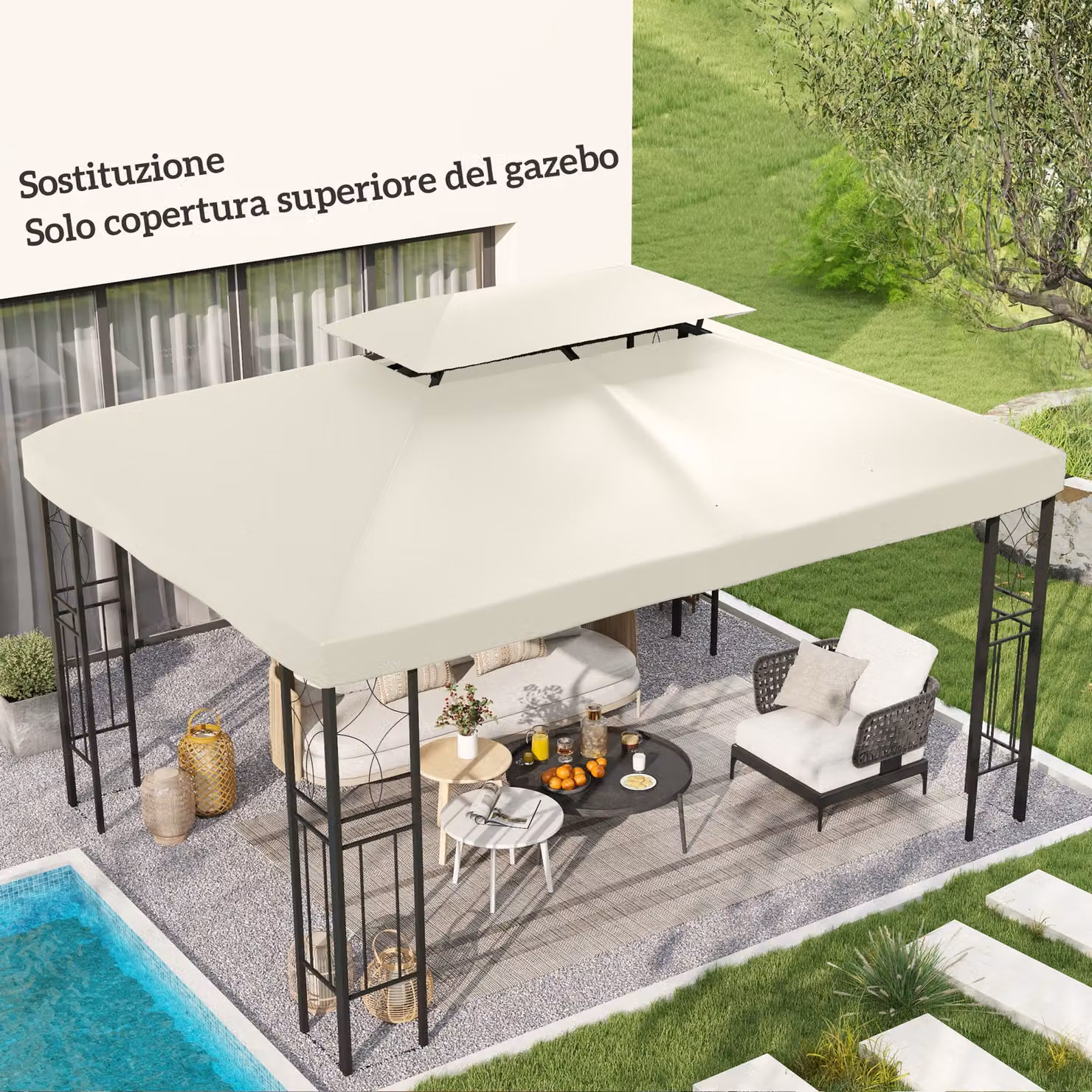 Copertura per Gazebo da Giardino Outsunny in Poliestere Impermeabile e Anti-UV, Beige, 3x4m – 2