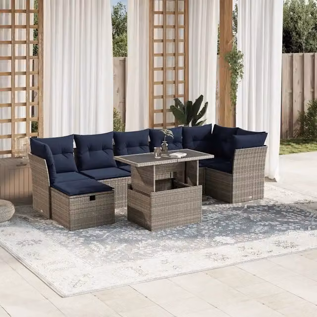 Set Divani da Giardino 8 pz con Cuscini Grigio in Polyrattan 3274671