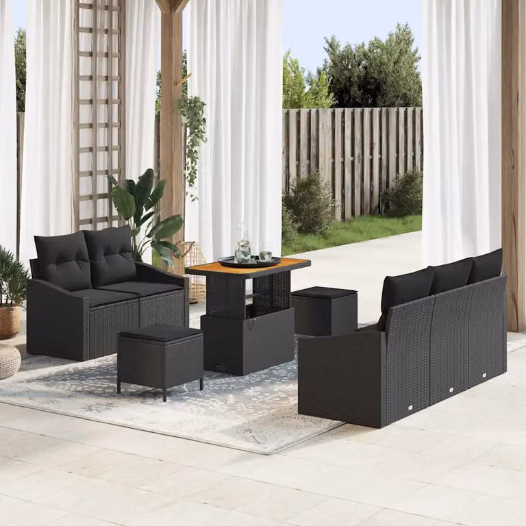 Set Divano da Giardino Moderno vidaXL 8 Posti in Rattan e Legno di Acacia Nero