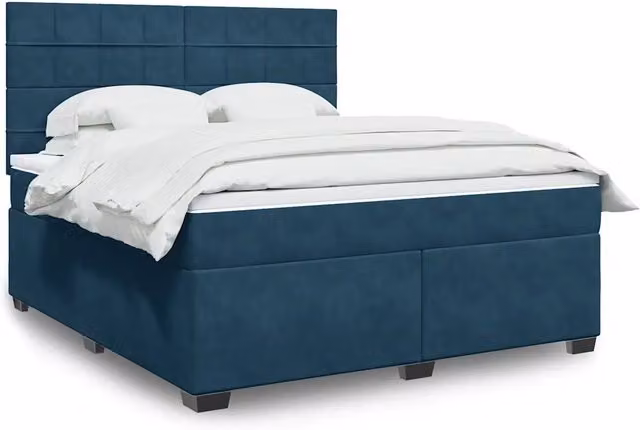 Letto con Giroletto a Molle e Materasso Ibrido vidaXL in Velluto Blu e Bianco L/P: 180 x 200 cm – 1