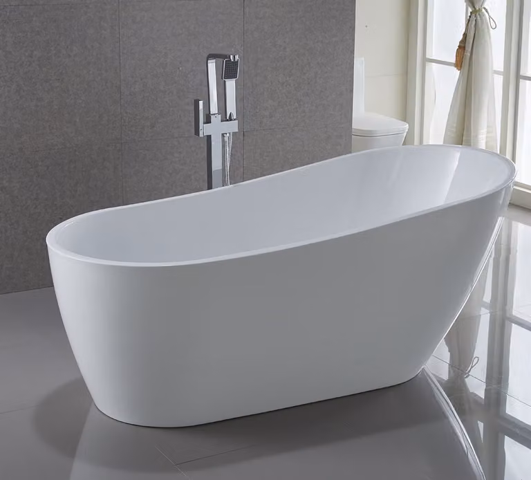 Vasca da bagno autoportante in acrilico 170 x 80 x 72 cm bianco + piedini con valvola di scarico a sifone
