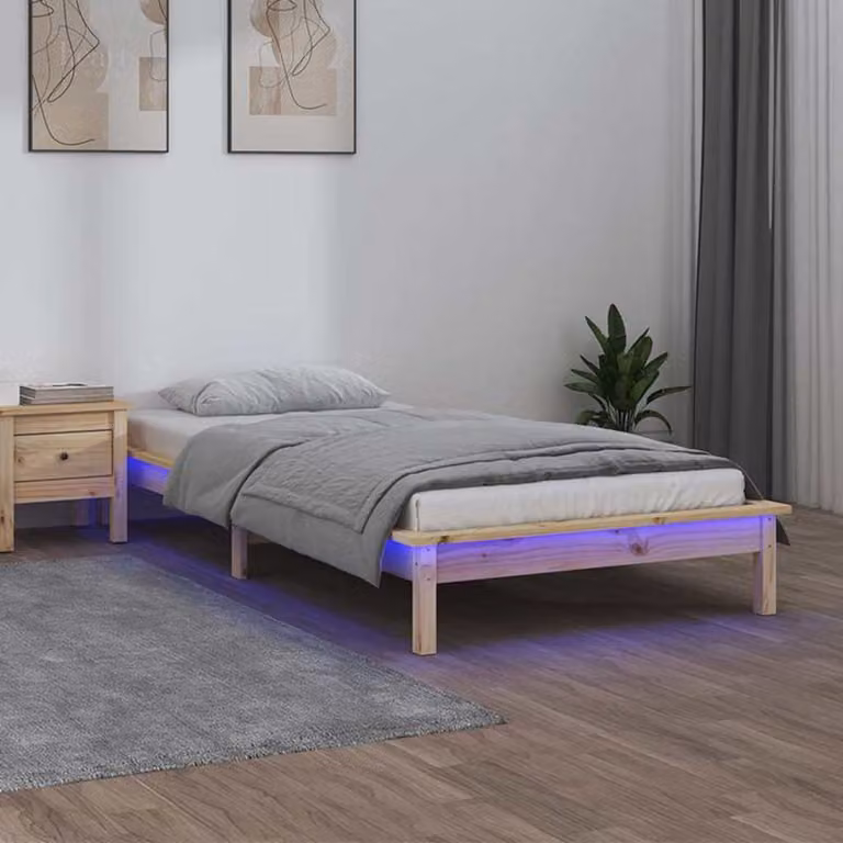vidaXL Giroletto Single in Legno di Pino Massello con Illuminazione LED e Porta USB, L/P/H: 90 x 190 cm