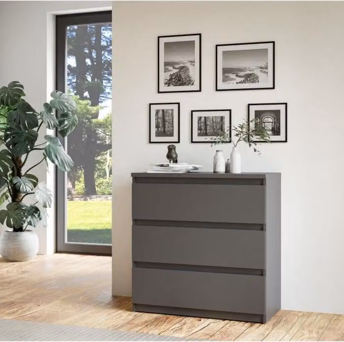 Comò CHELSEA, 3 cassetti, grigio antracite, 77,2 x 42,2 x 79,9 cm