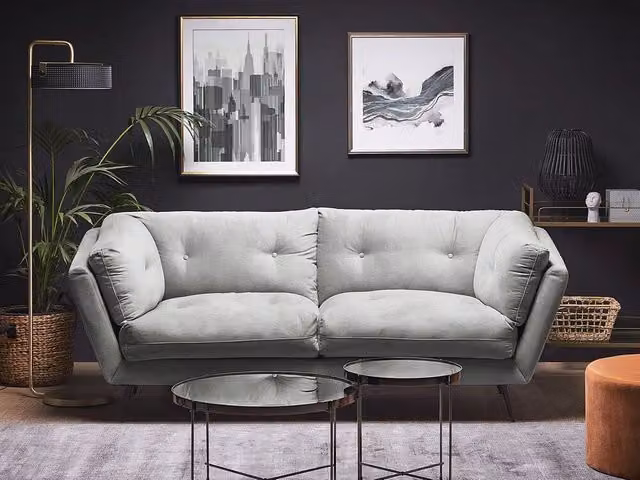 Divano Beliani in velluto grigio con cuscini e gambe in metallo L: 210 cm, P: 90 cm, H: 75 cm – 1