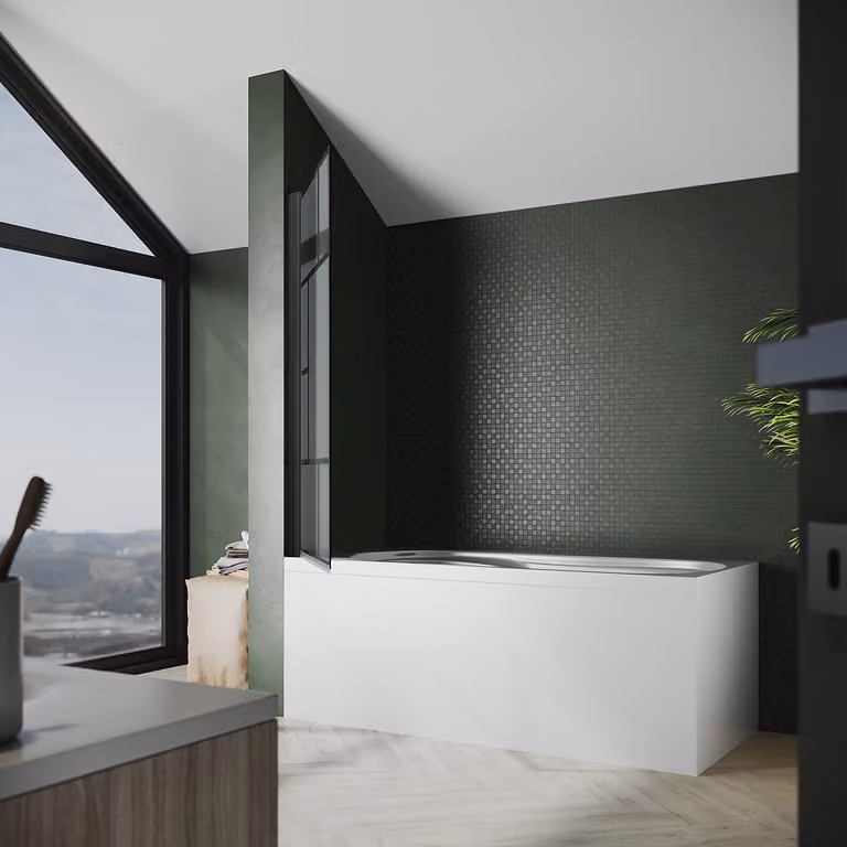 Cabina doccia SONNI 80x140cm per vasca pieghevole, doccia, vetro NANO 6mm ESG, design a griglia nero