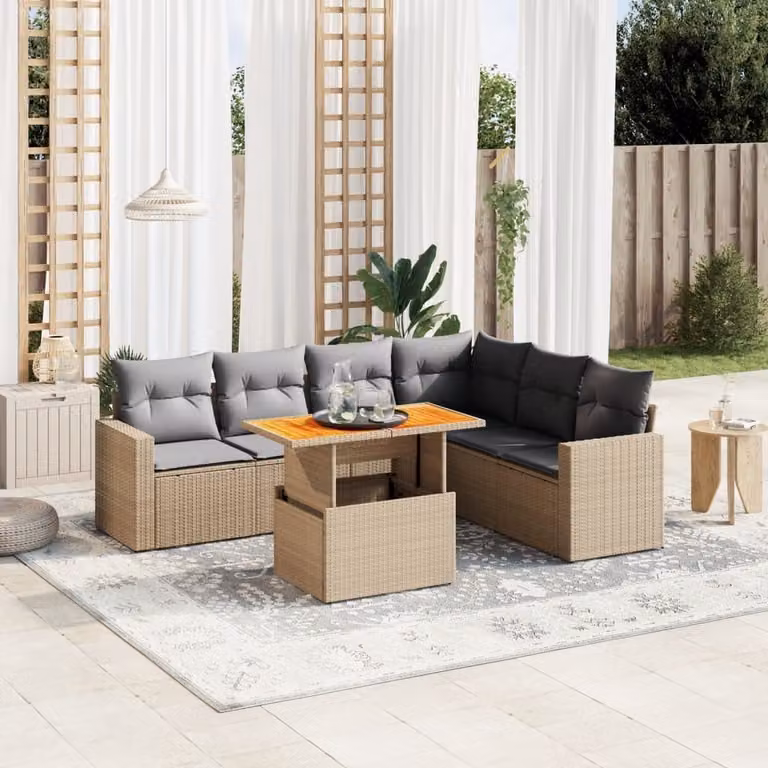 Maison Exclusive - Set Divani da Giardino 7 pz con Cuscini Beige in Polyrattan