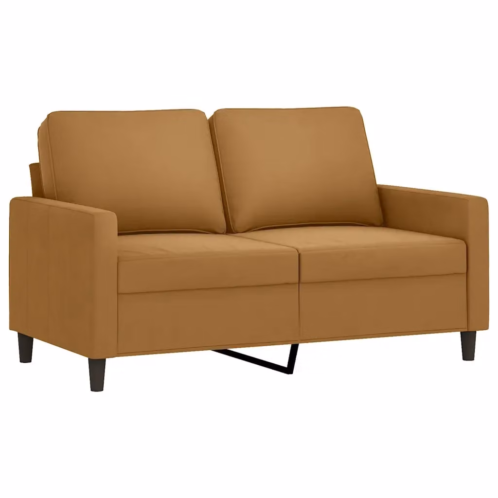 Divano moderno a 2 posti vidaXL in velluto marrone con struttura in metallo e imbottitura in schiuma L: 138 cm, P: 77 cm, H: 80 cm – 2
