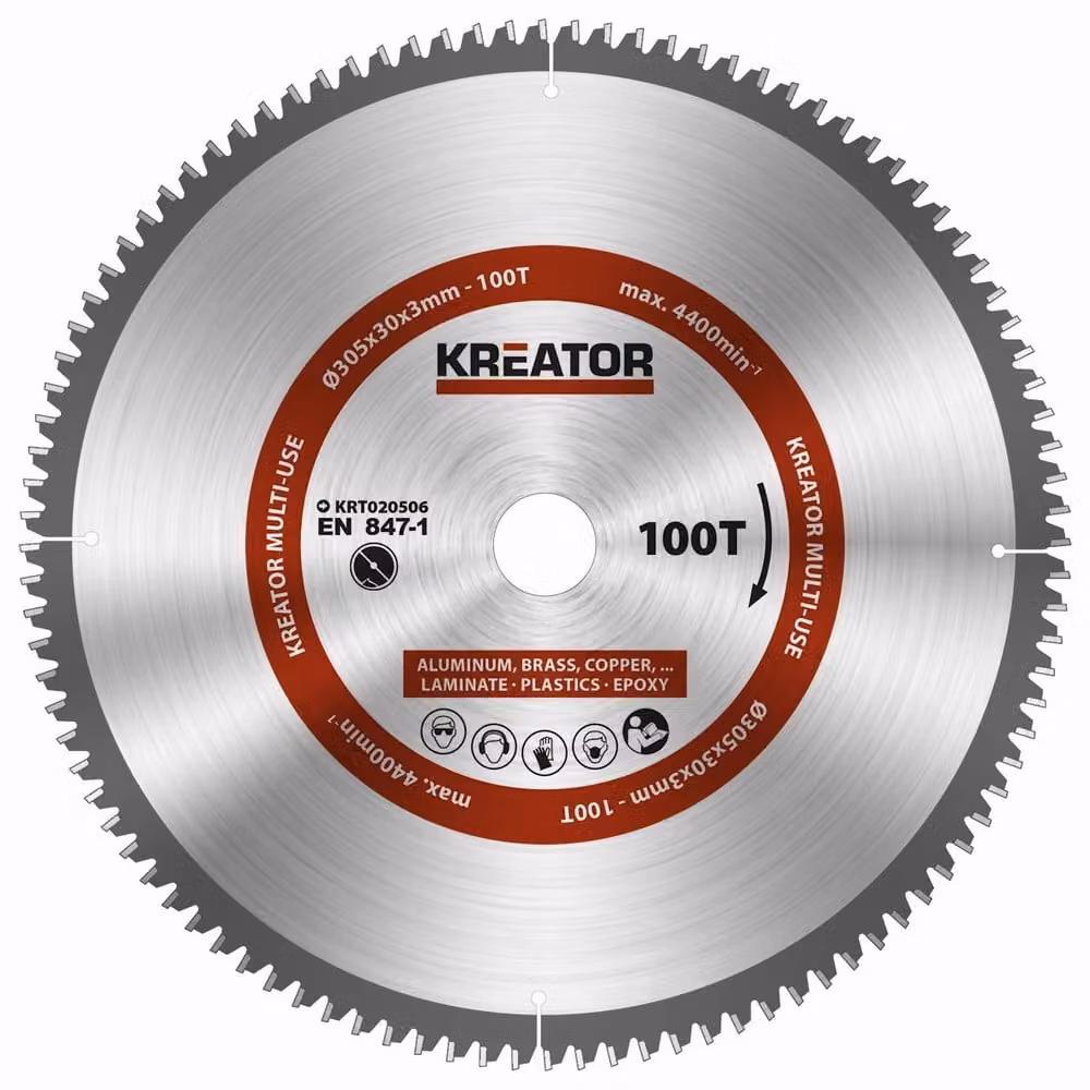 Lama circolare metallo legno PVC ø 305 x 30 x 2,2 mm 100 denti + 3 anelli di riduzione