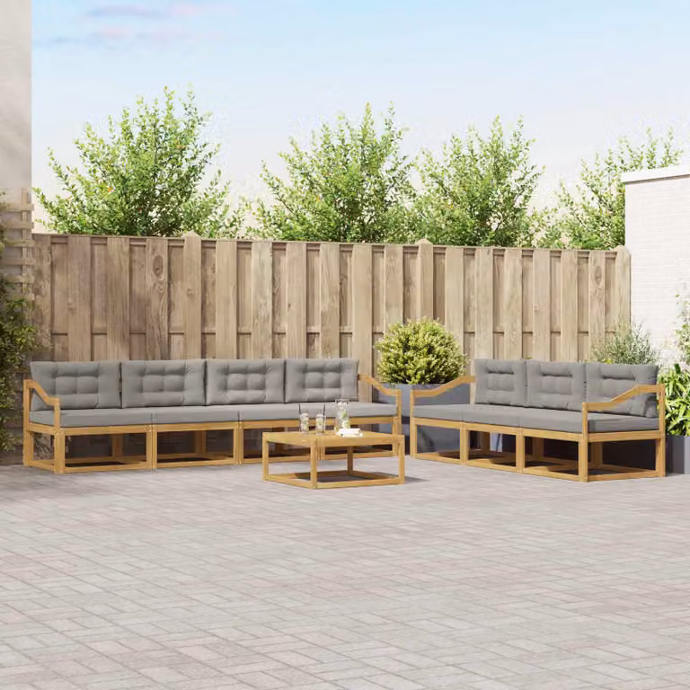 vidaXL Set di divani da esterno a forma di U composto da 7 pezzi in legno di acacia, Bianco e Grigio