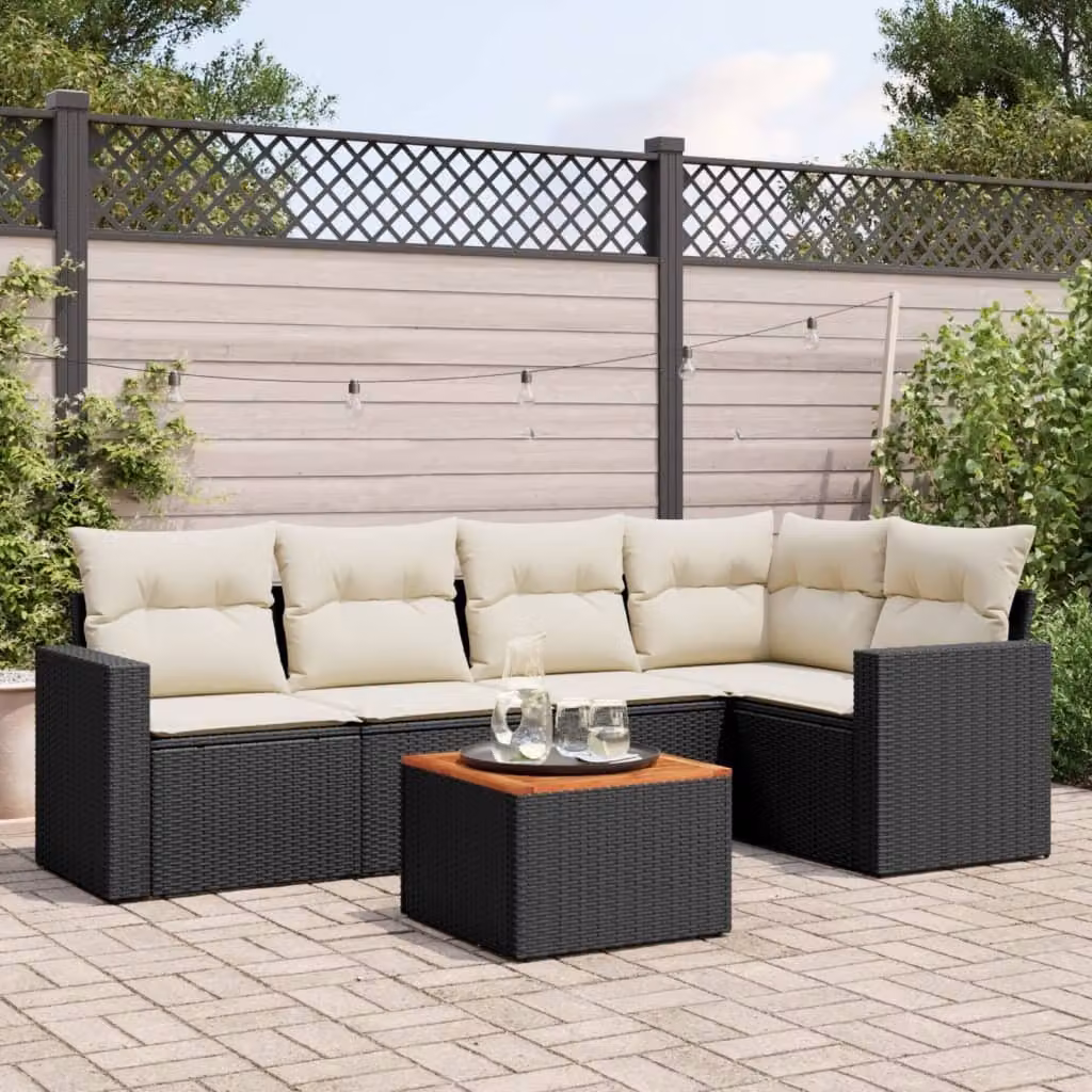 Maison Exclusive - Set Divano da Giardino 6 pz con Cuscini Nero in Polyrattan