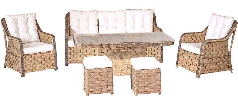 Robuste Garten Rattan Garnitur Edler Couchtisch Gartenmöbel Sessel Sofa 3-Sitzer