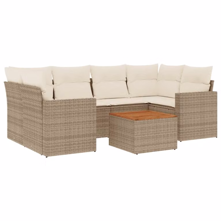 Set Divani da Giardino 7 pz con Cuscini Beige in Polyrattan