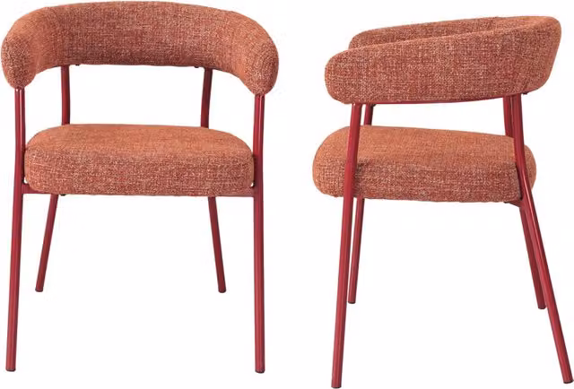 Set di 2 Sedie Huk Imbottite con Schienale a Fascia Continua in Tessuto Rosso en.casa L: 55,5 cm, P: 49 cm, H: 77,5 cm – 1