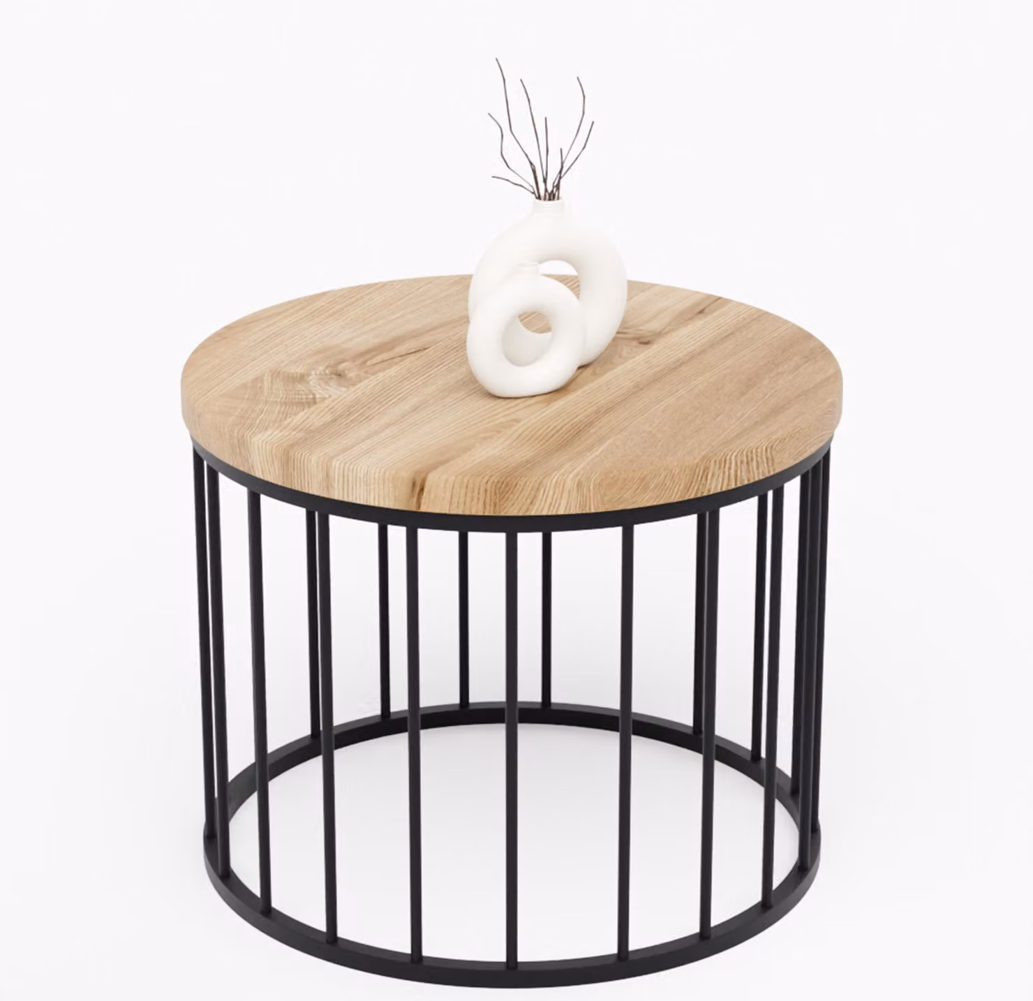 LAMO Manufaktur Tavolino da salotto rotondo in legno e metallo 50 x 37 cm - Tavolino da caffè, tavolo soggiorno, tavolinetto da salotto - Tavolo rotondo, design moderno - Colore: noce, gambe: nero