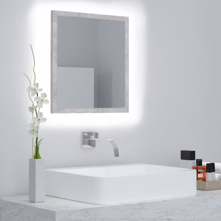 Specchio da bagno moderno vidaXL con LED, Grigio, L: 40 cm, P: 8,5 cm, H: 37 cm