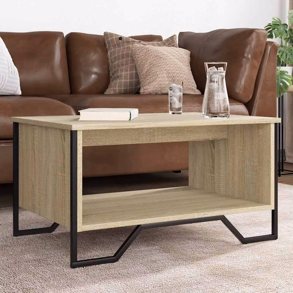 vidaXL Tavolino da Salotto Moderno in Legno e Metallo, Colore Rovere, L: 75 cm, P: 51 cm, H: 40 cm
