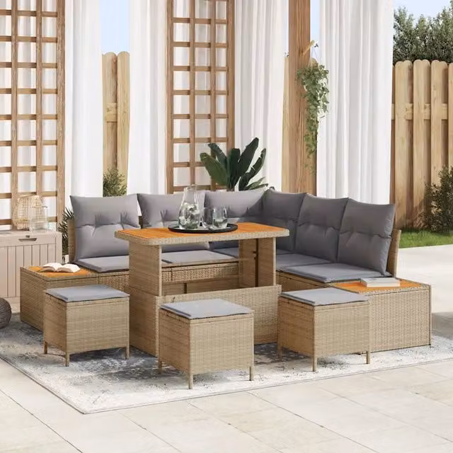 Set Divano da Giardino 9 pz 8-Numero di posti Beige Poly Rattan 3364872