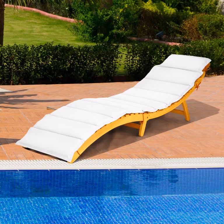 Sdraio ergonomica Costway in legno di acacia con cuscino e poggiatesta reclinabile per giardino e terrazzo, L 190 x P 55 x H 52 cm