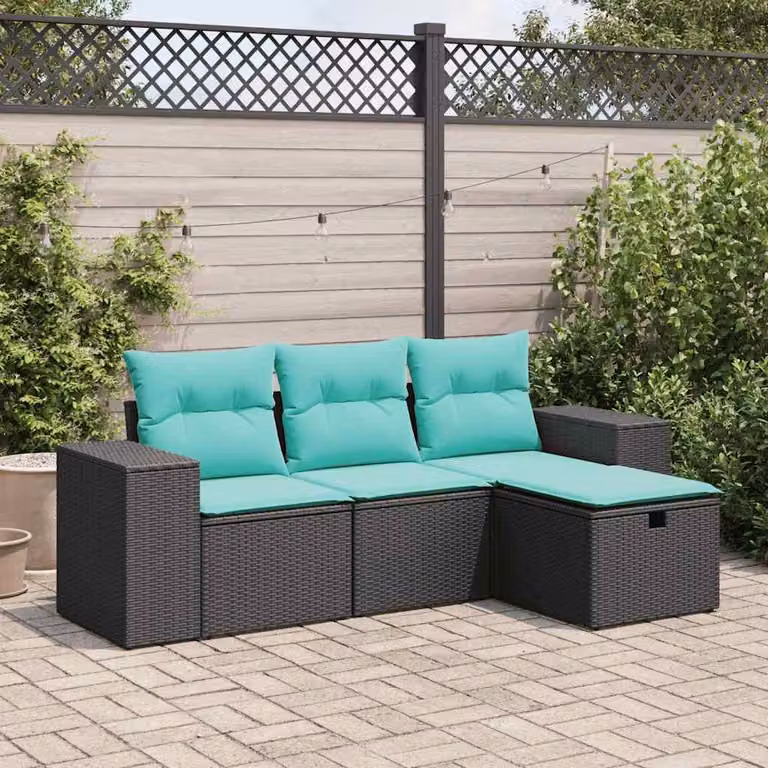 Maison Exclusive - Set Divani da Giardino 4 pz con Cuscini Nero in Polyrattan