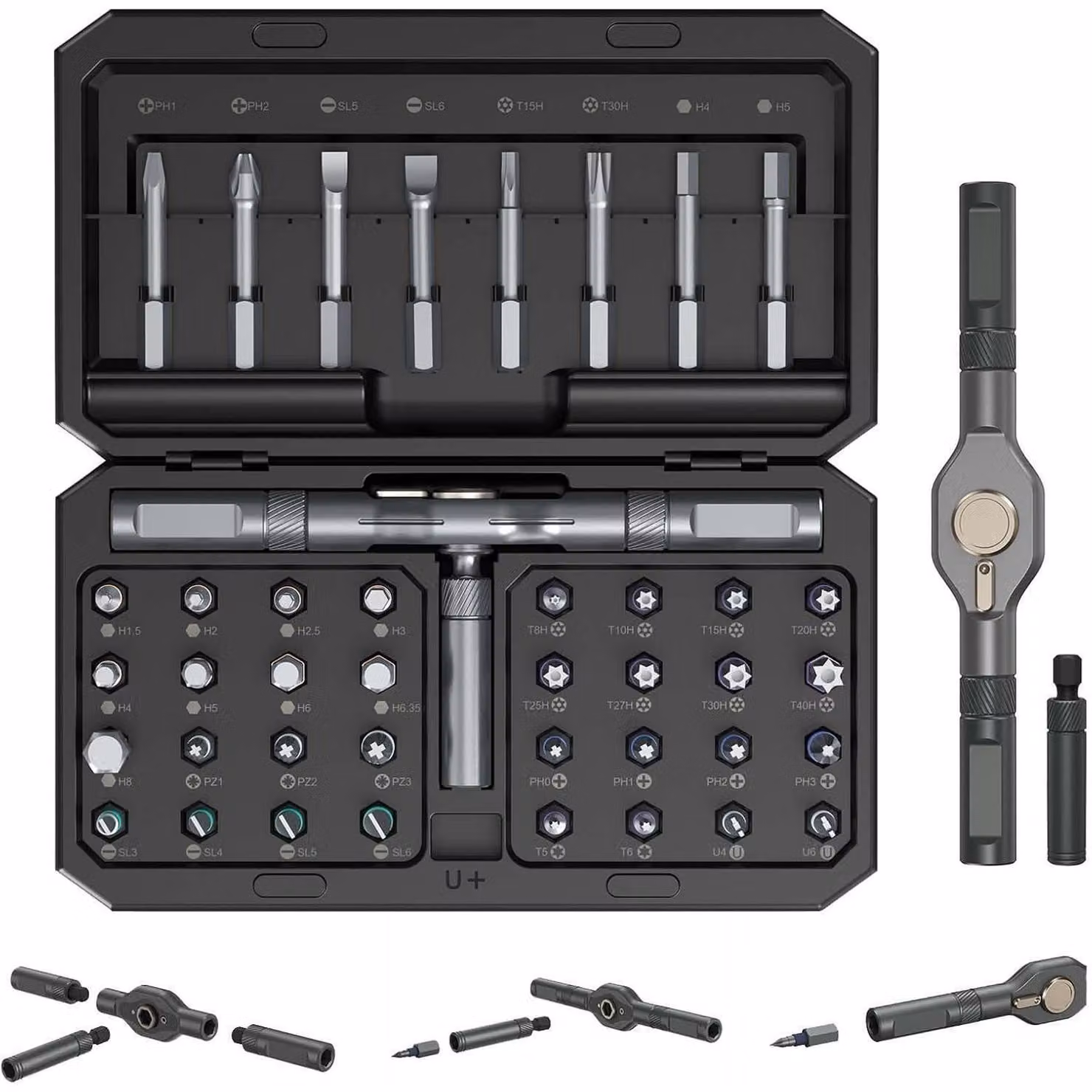 Set di cacciaviti magnetici 42-in-1 con maniglia a cricchetto e 40 punte, colore nero
