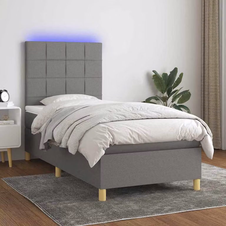 Letto a molle con materasso e illuminazione LED vidaXL in tessuto grigio, L 80 cm x P 200 cm