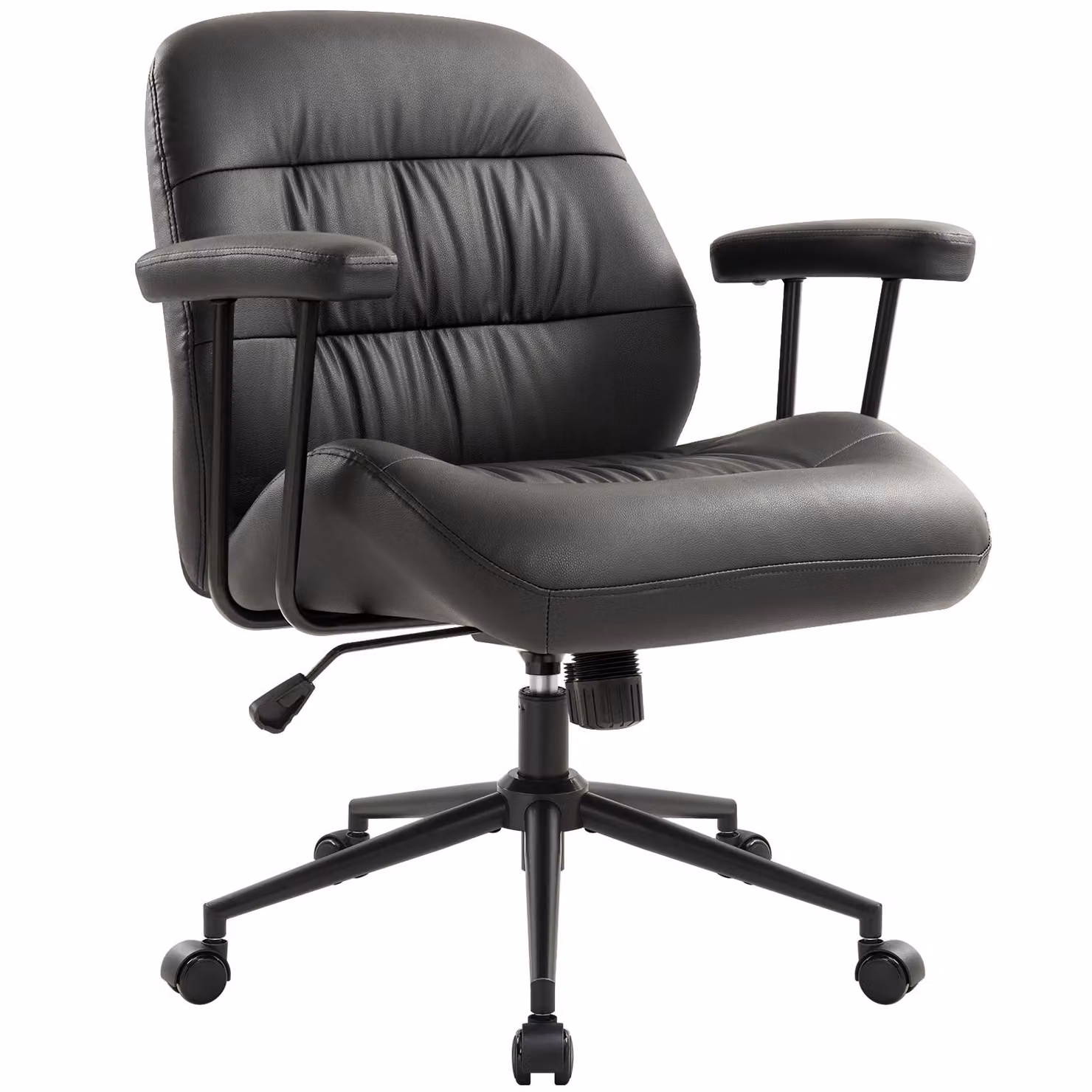 Sedia da ufficio IWMH, sedia girevole ergonomica con braccioli rimovibili, regolabile in altezza, rivestita in Finto cuoio, per scrivania, toeletta, ufficio domestico - Nero