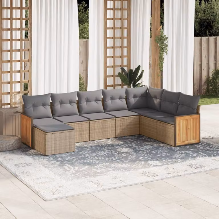 Maison Exclusive - Set Divano da Giardino 8 pz con Cuscini Beige in Polyrattan