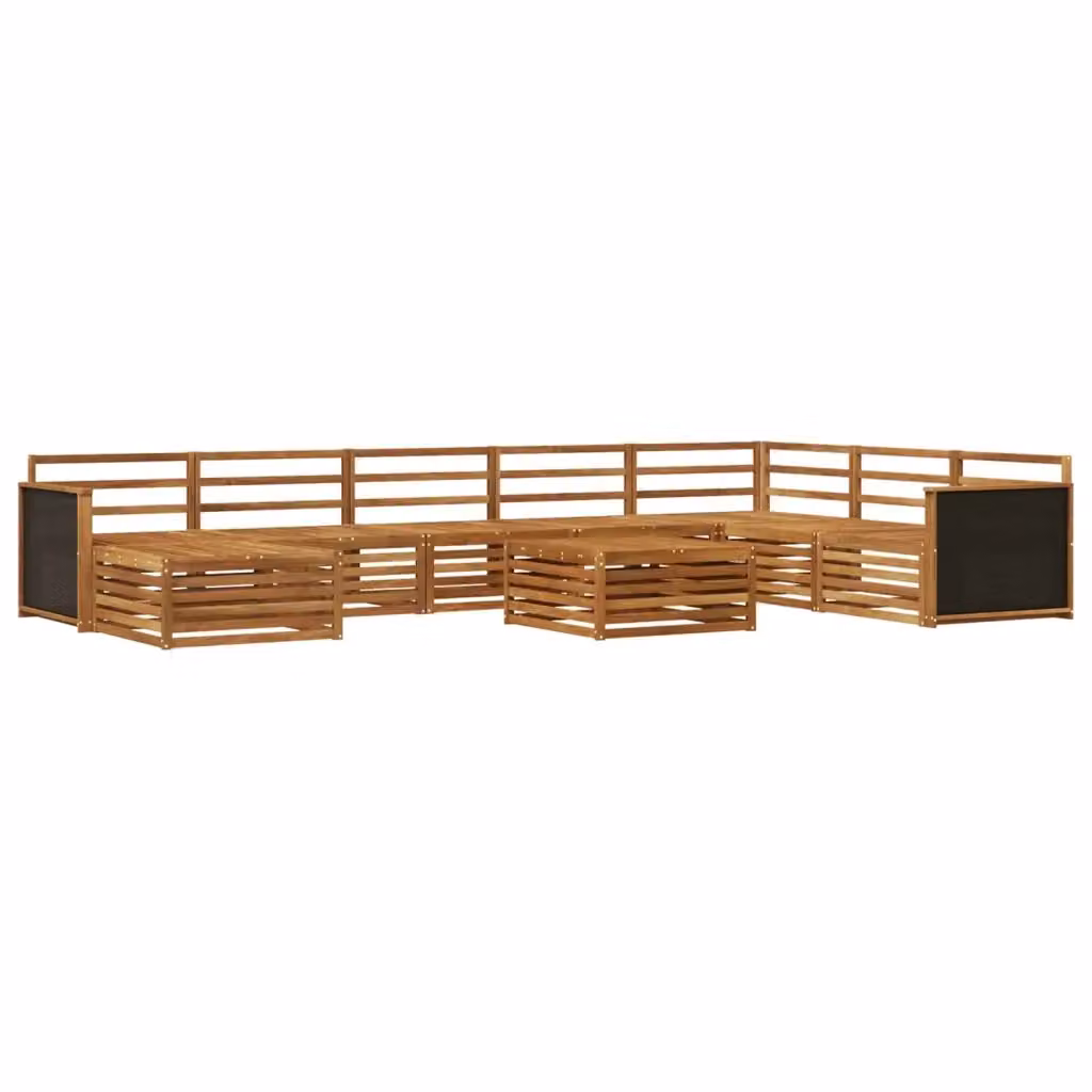 Set di divani da esterno a L vidaXL in legno di acacia massello con cuscini e tavolino, 9 pezzi, marrone – 2