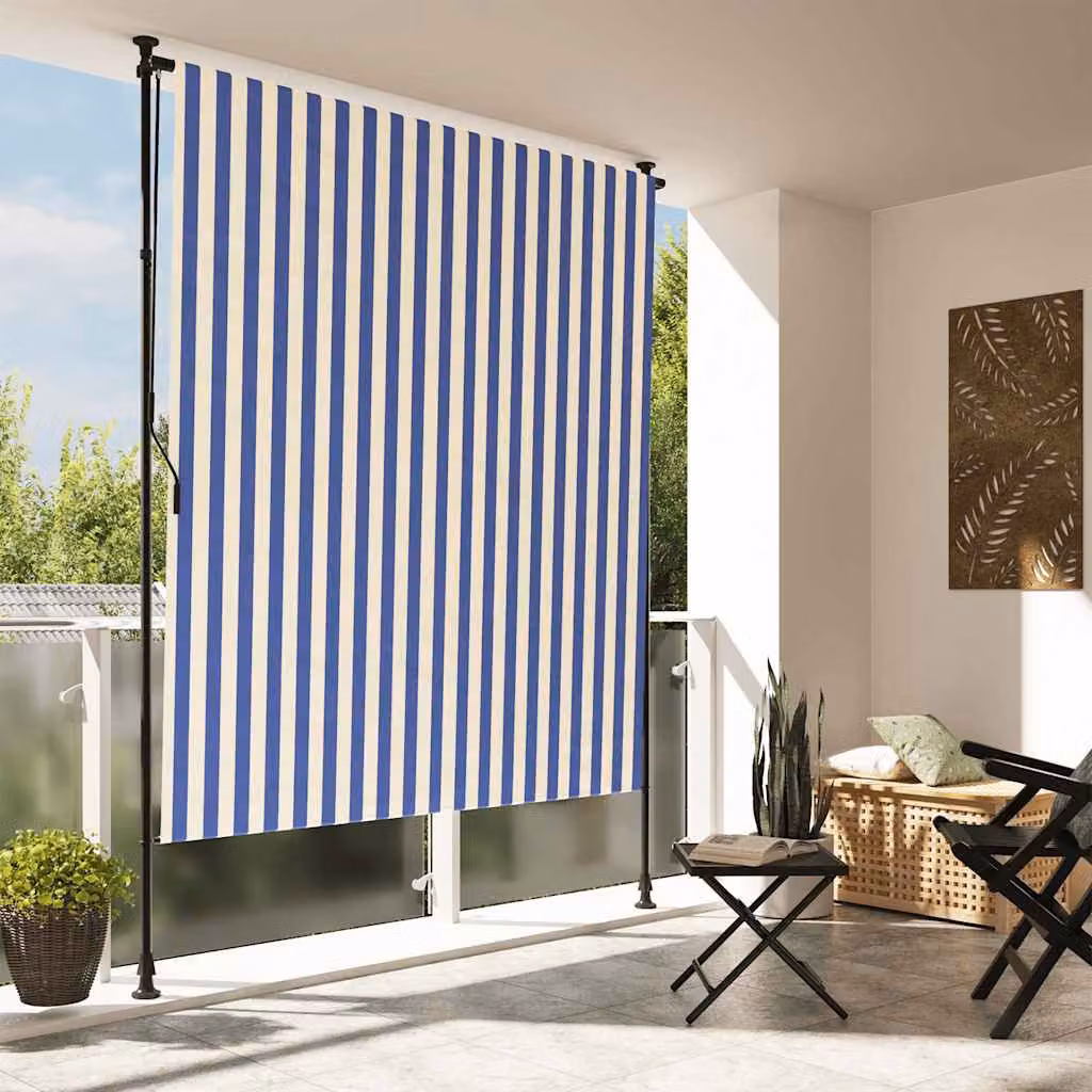 Tenda a Rullo Esterna vidaXL in Poliestere e Acciaio, Blu, Bianco e Antracite, L 150 cm x H 270 cm