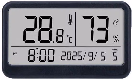 Igrometro-termometro elettronico, display digitale, magnetico, mini, nero, per auto e cameretta